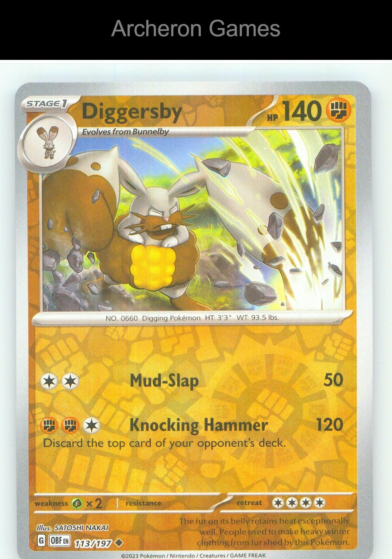 Pokemon Card Diggersby OBF 113/197 UC Obsidian Flames Reverse Holo