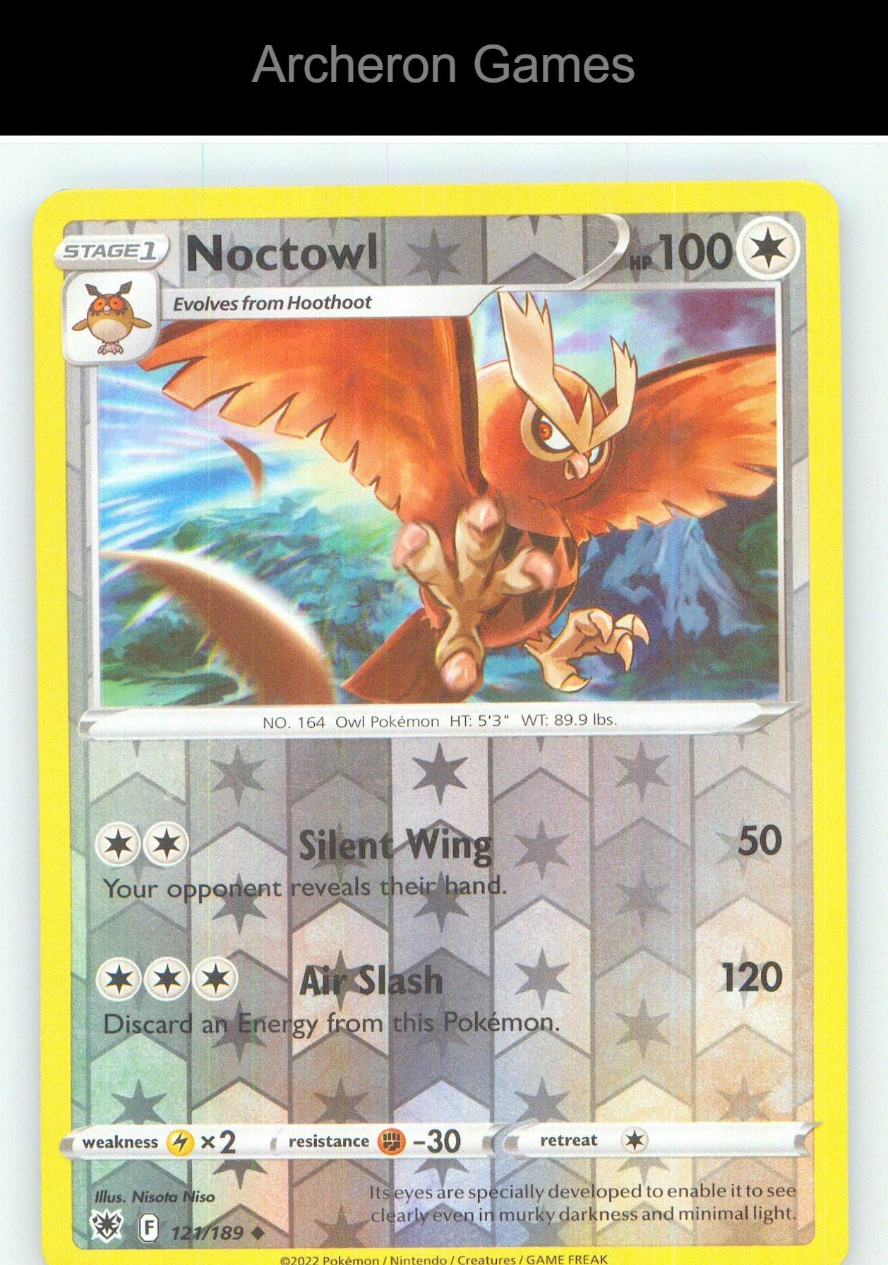 Pokemon Card Noctowl ASR 121/189 UC Astral Radiance Reverse Holo
