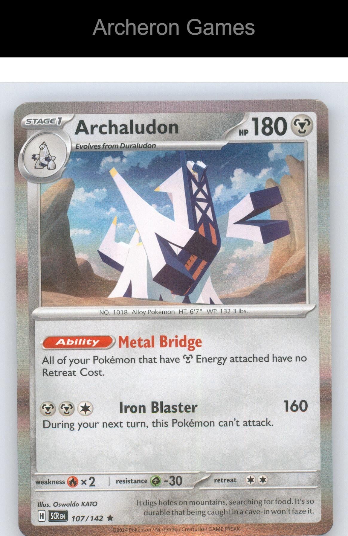 Pokemon Card Archaludon SCR 107/142 R Stellar Crown Reverse Holo
