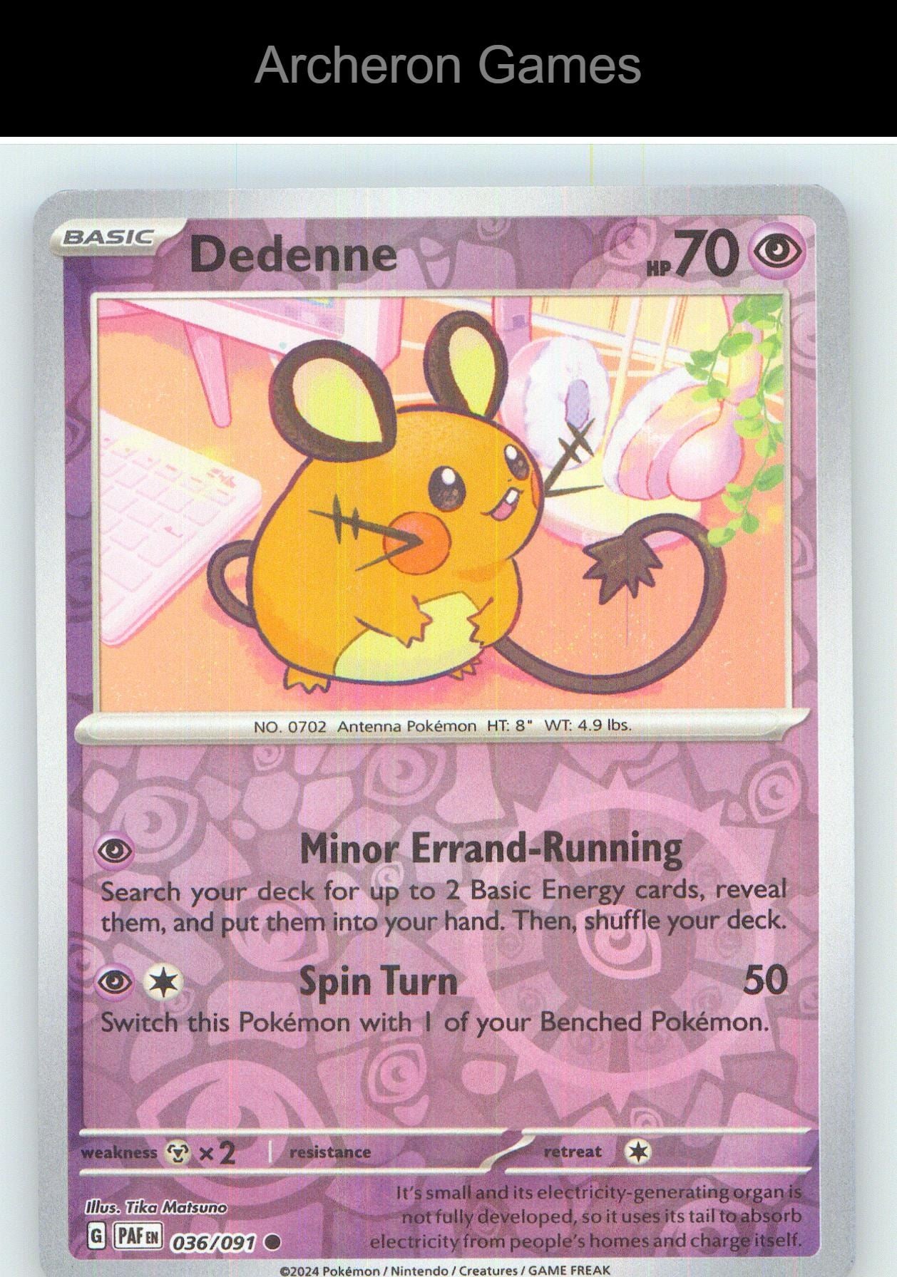 Pokemon Card Dedenne PAF 036/091 C Paldean Fates Reverse Holo