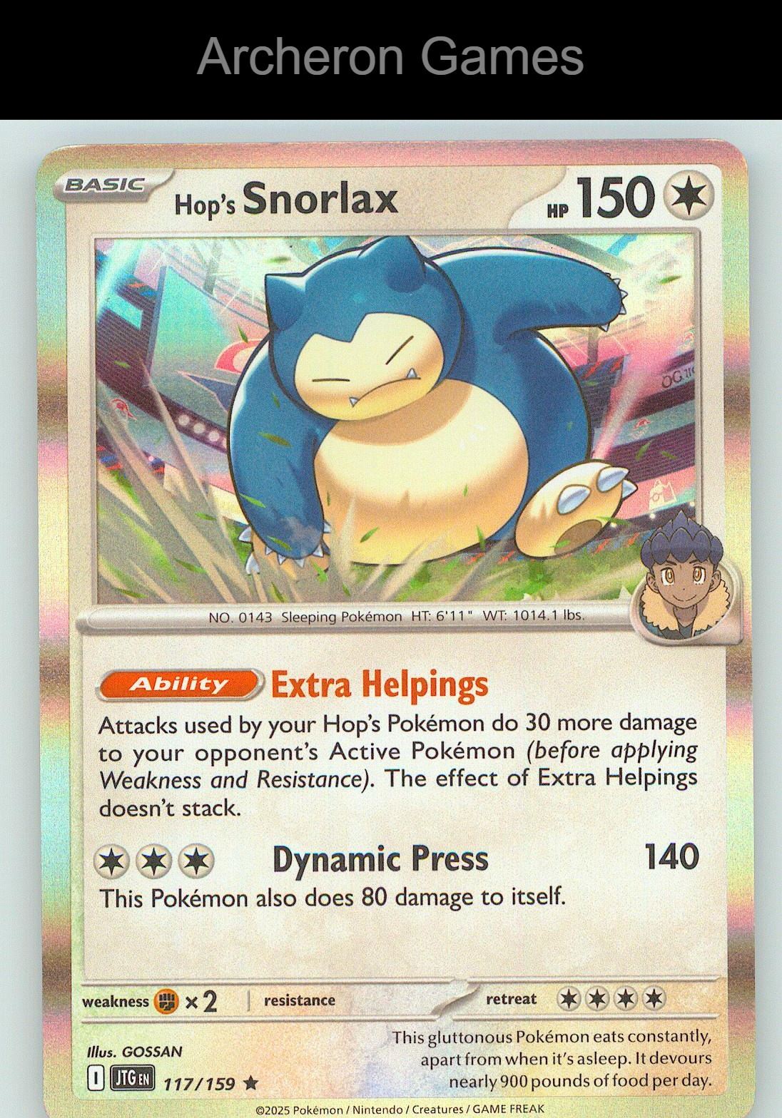 Pokemon Card Hop's Snorlax JTG 117/159 R Journey Together Holo