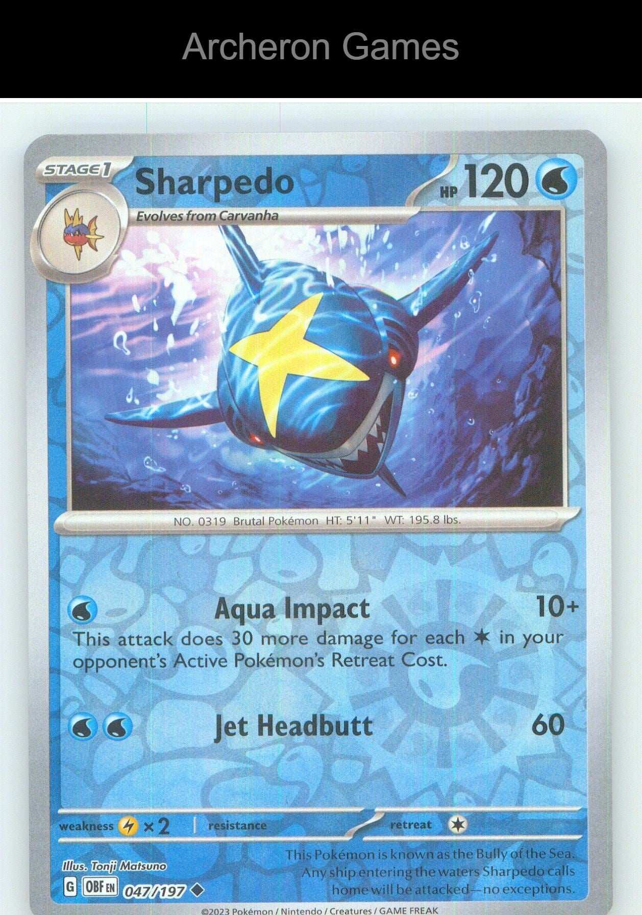 Pokemon Card Sharpedo OBF 047/197 UC Obsidian Flames Reverse Holo