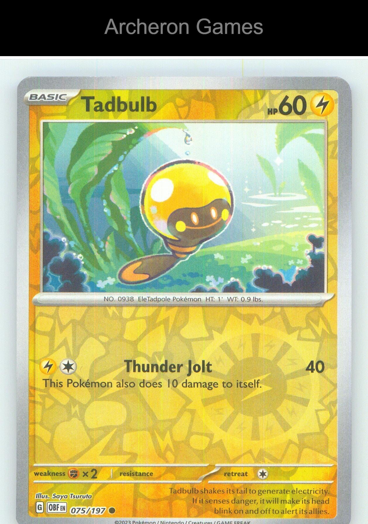 Pokemon Card Tadbulb OBF 075/197 C Obsidian Flames Reverse Holo