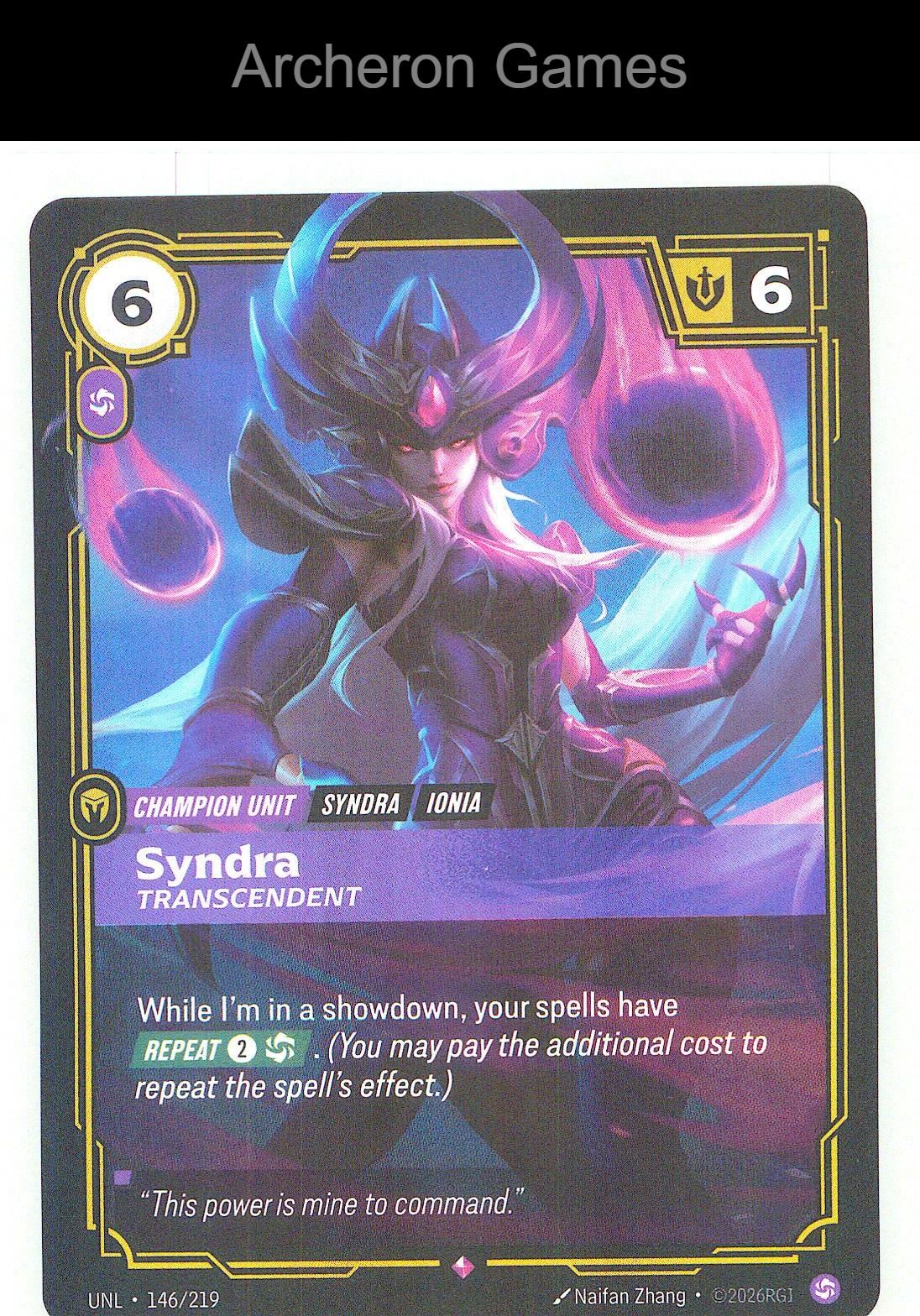 Syndra - Transcendent UNL 146/219 R Unleashed Riftbound Card