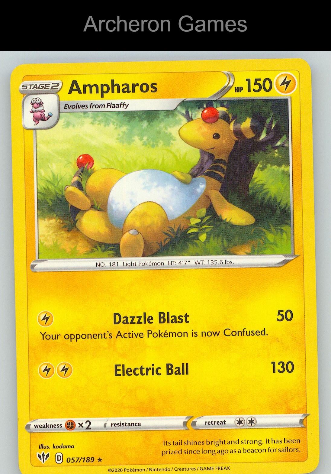 Pokemon Card Ampharos DAA 057/189 R Darkness Ablaze