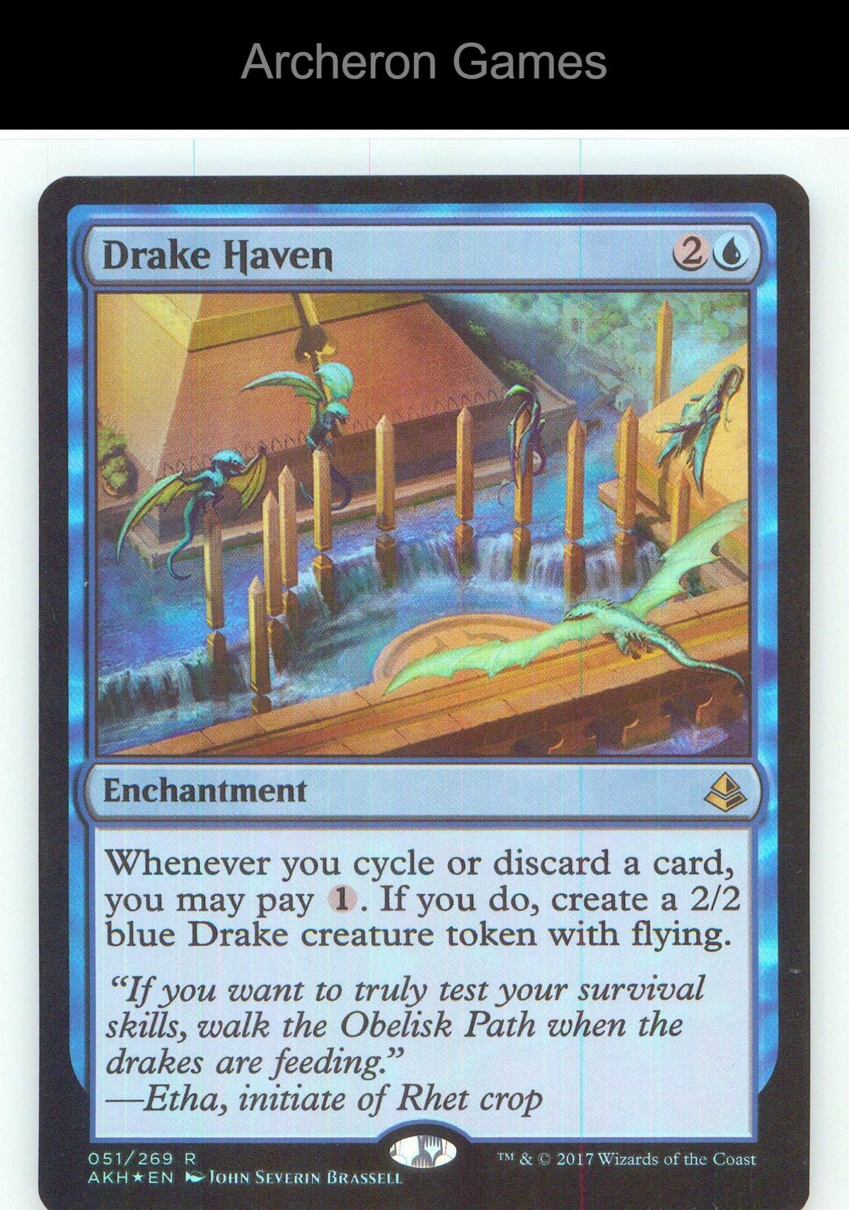 Drake Haven AKH 51 R MTG Card NM/EX+ Foil