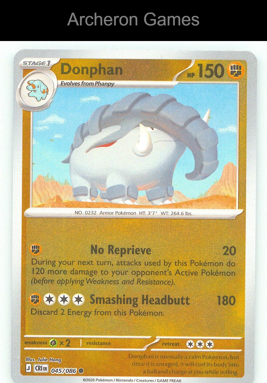 Pokemon Card Donphan ME04 045/086 C Chaos Rising Reverse Holo