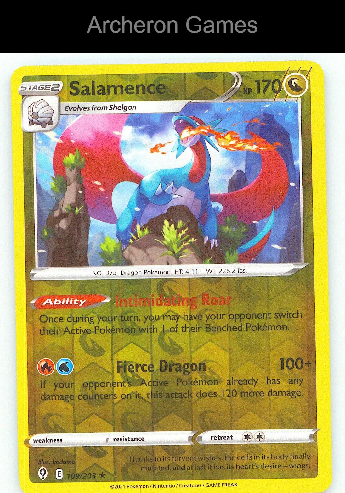 Pokemon Card Salamence EVS 109/203 R Evolving Skies Reverse Holo