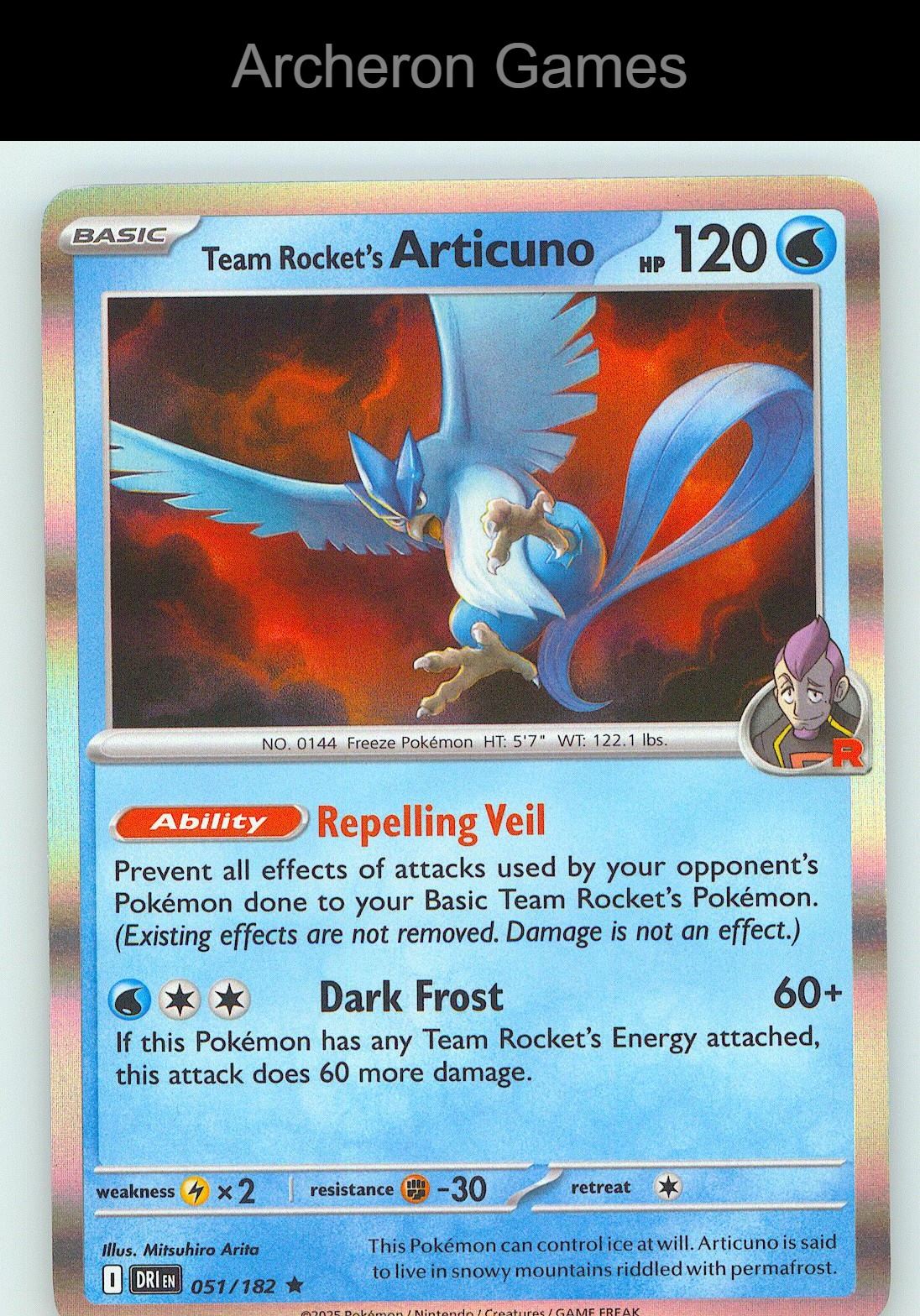 Pokemon Card Team Rocket's Articuno Holo 051/182 R