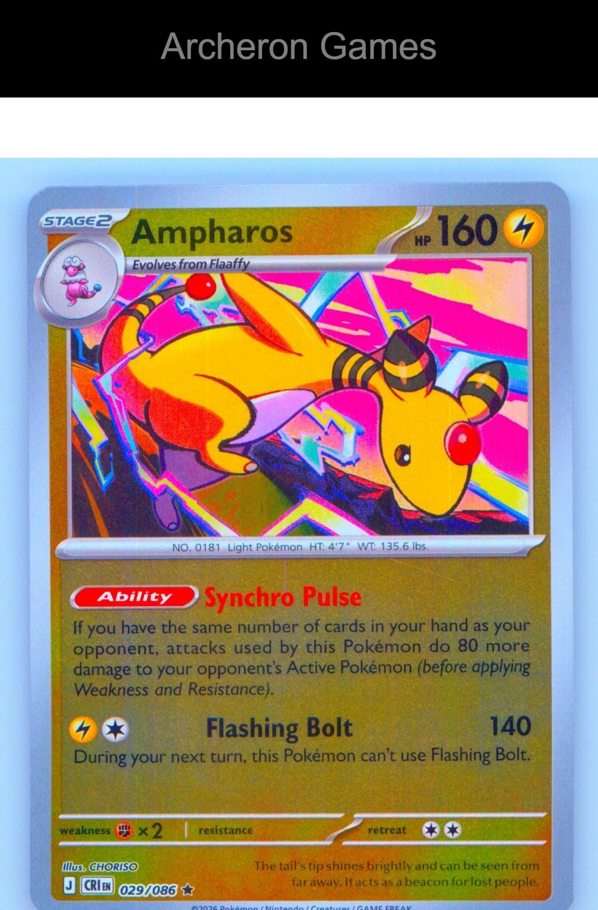 Pokemon Card Ampharos ME04 029/086 R Chaos Rising Reverse Holo