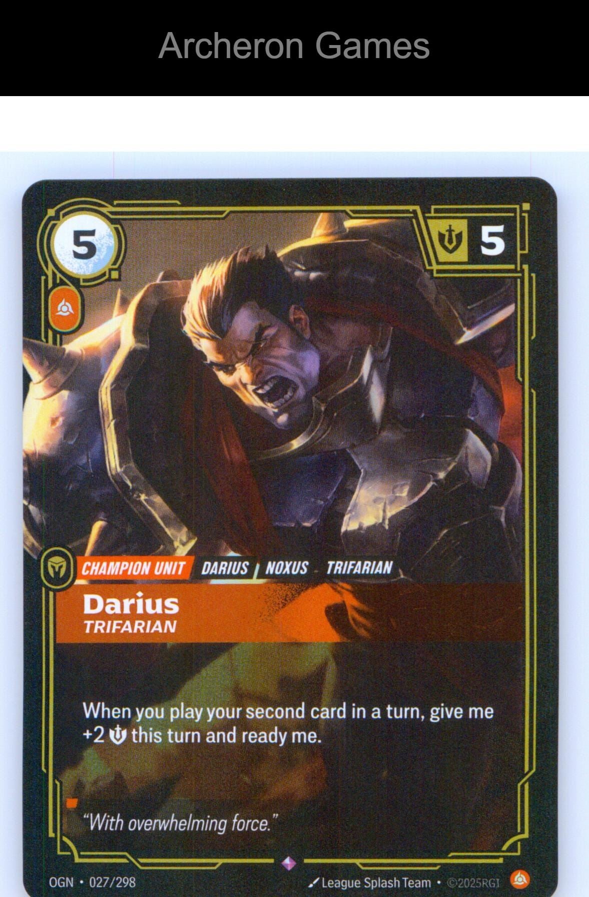 Darius - Trifarian OGN 027/298 R Origins Riftbound Card