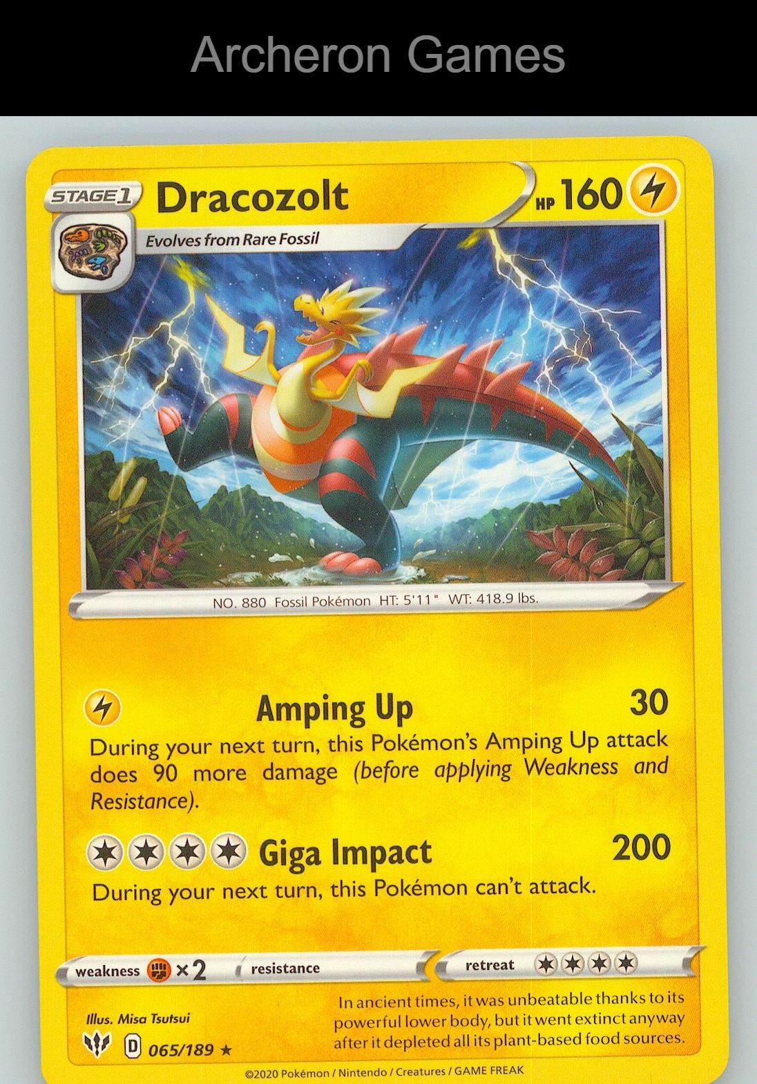 Pokemon Card Dracozolt DAA 065/189 R Darkness Ablaze