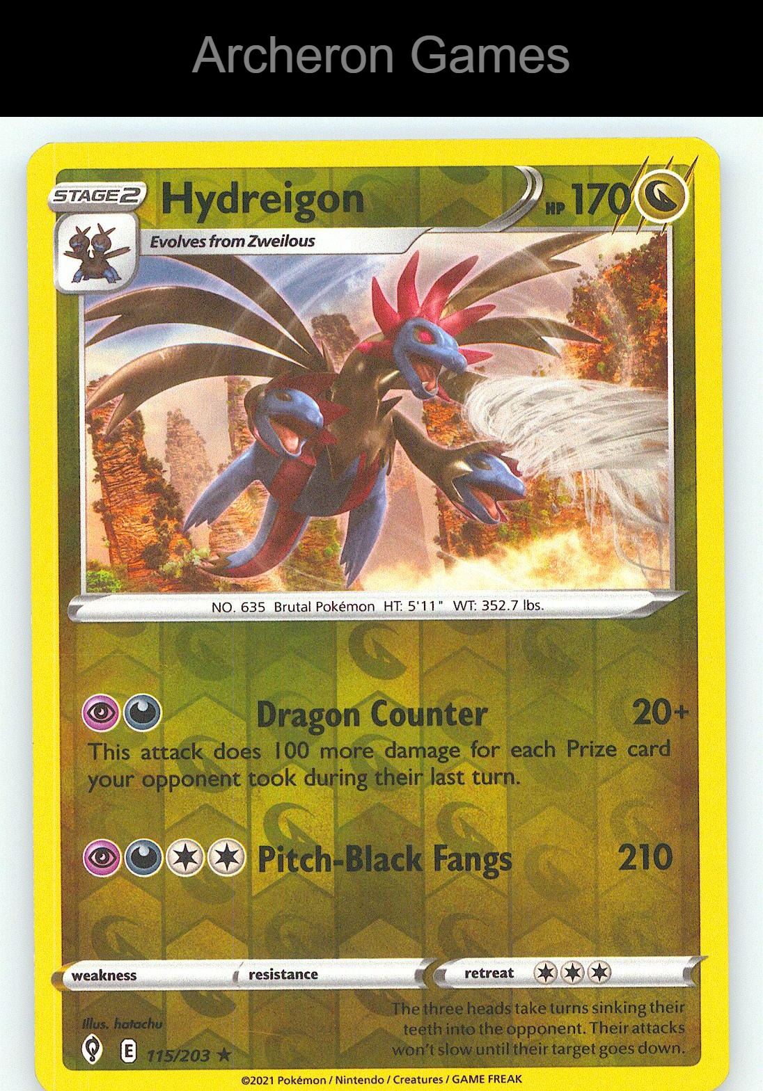 Pokemon Card Hydreigon EVS 115/203 R Evolving Skies Reverse Holo