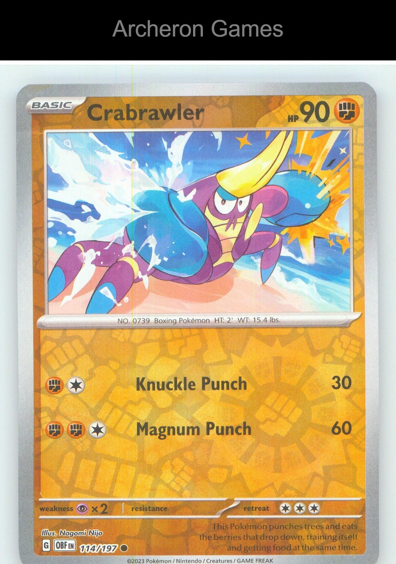 Pokemon Card Crabrawler OBF 114/197 C Obsidian Flames Reverse Holo