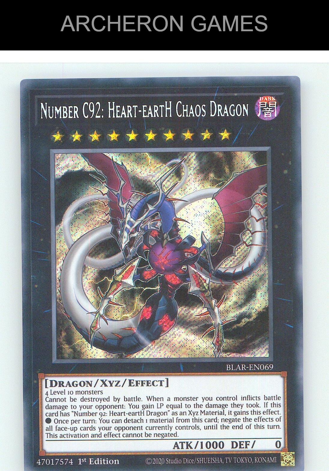 Number C92: Heart-eartH Chaos Dragon SEC YUGIOH Card 1st Edition