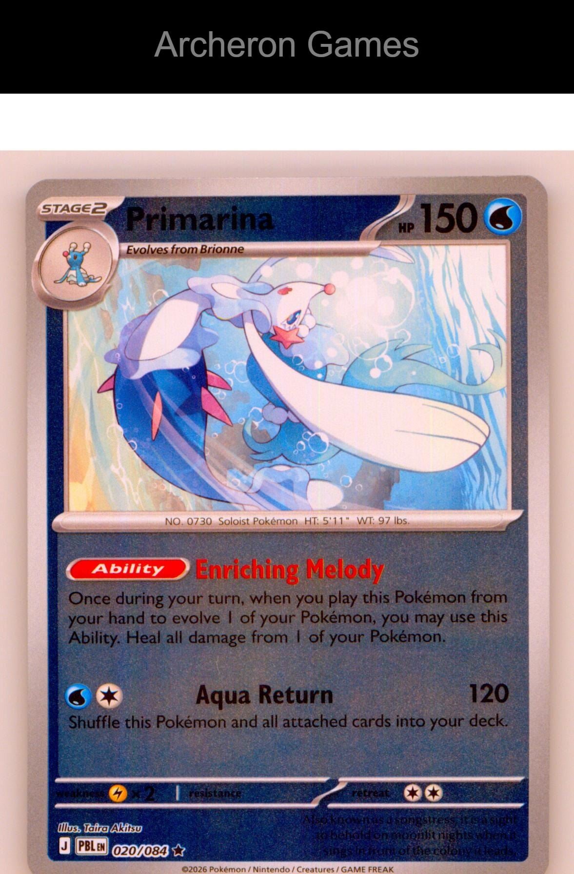 Pokemon Card Primarina ME05 020/084 R Pitch Black Reverse Holo