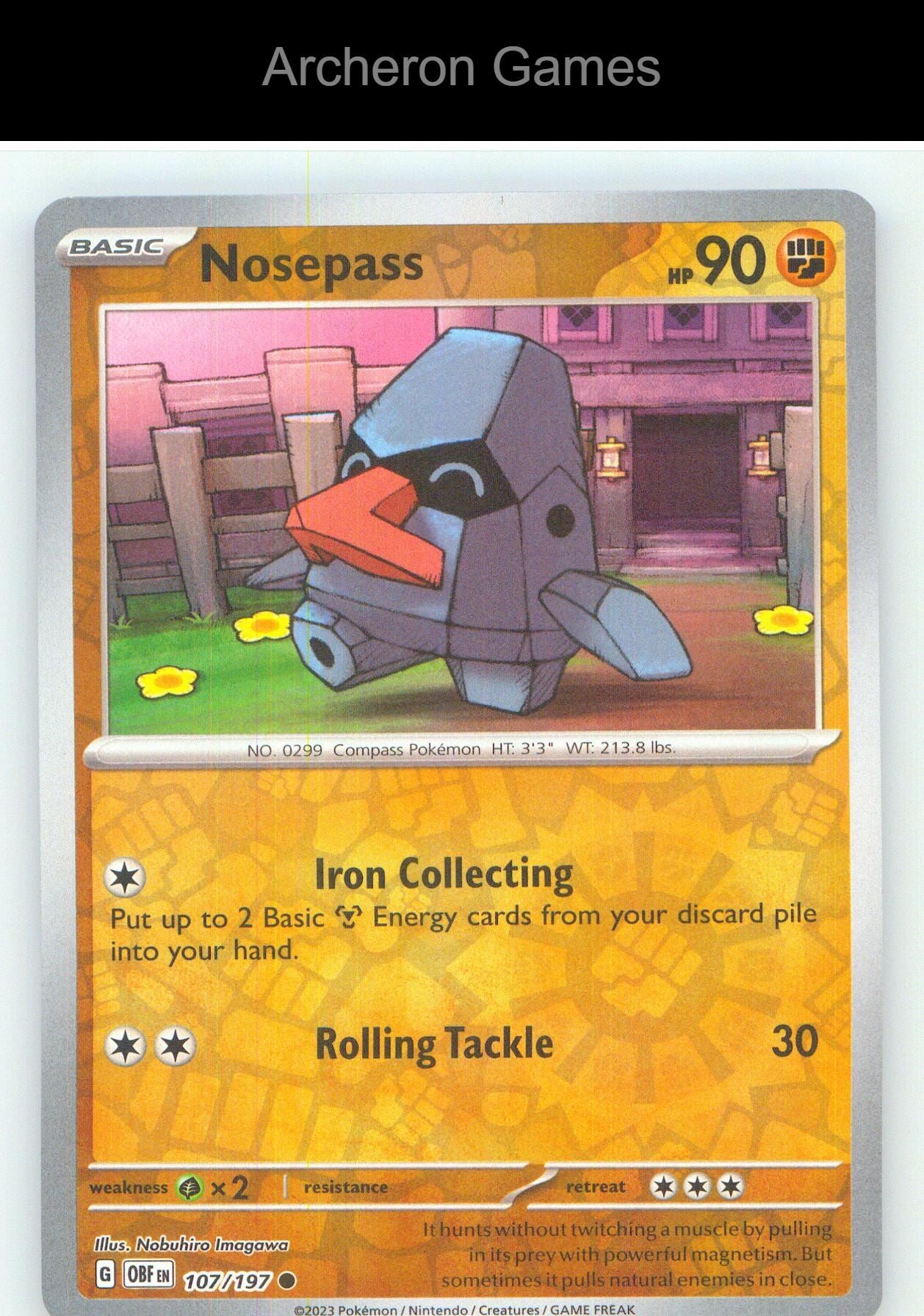 Pokemon Card Nosepass OBF 107/197 C Obsidian Flames Reverse Holo