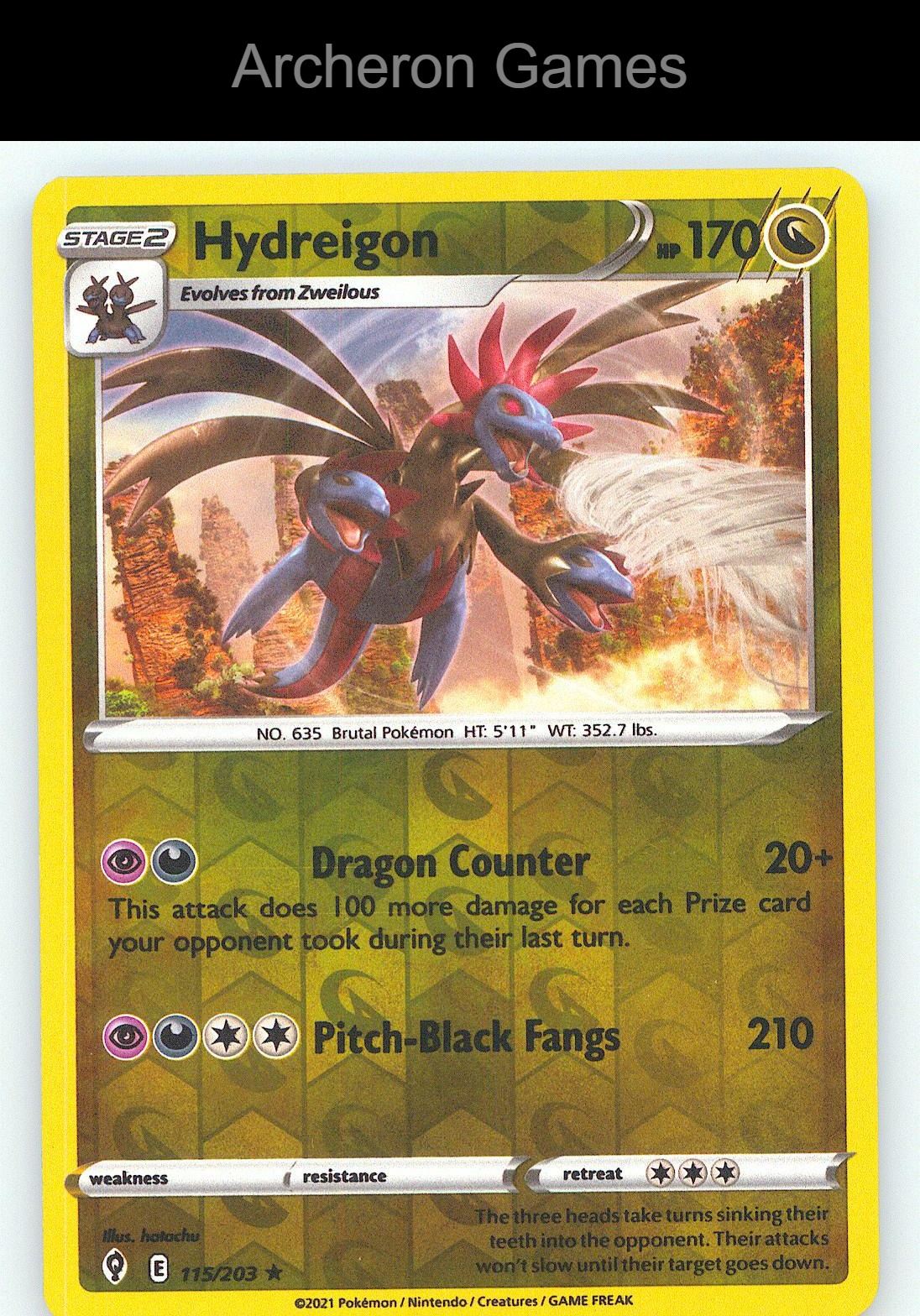 Pokemon Card Hydreigon EVS 115/203 R Evolving Skies Reverse Holo