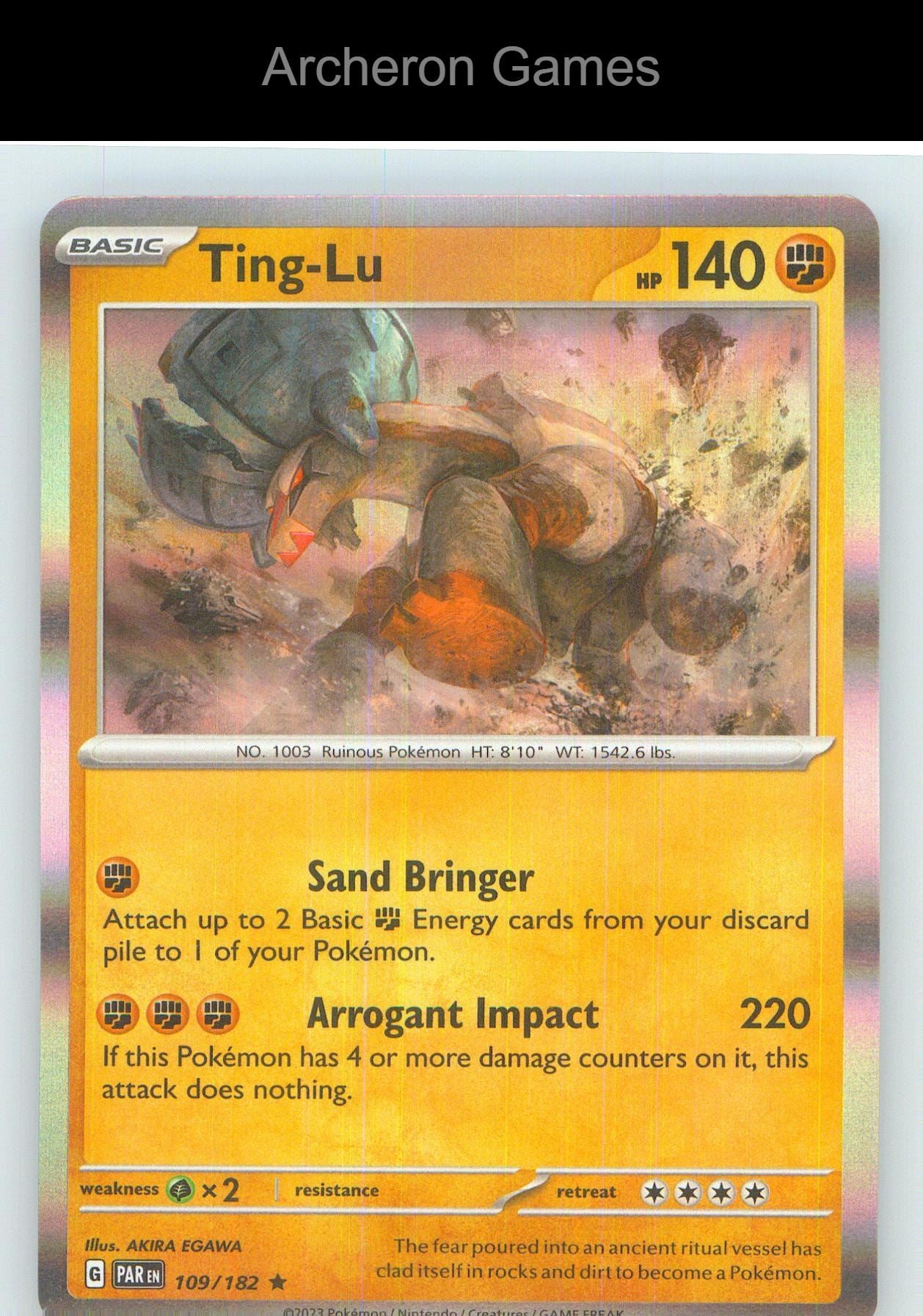 Pokemon Card Ting-Lu PAR 109/182 R Paradox Rift Holo