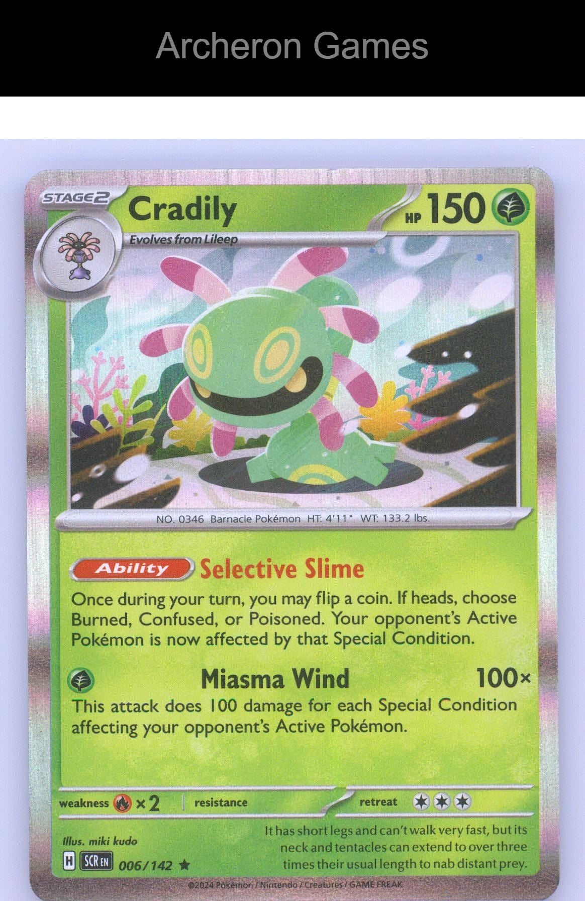 Pokemon Card Cradily SCR 6/142 R Stellar Crown Reverse Holo