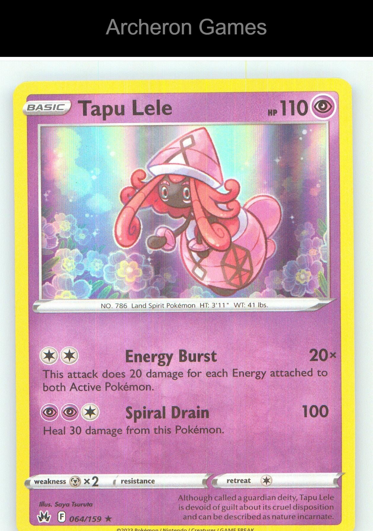Pokemon Card Tapu Lele CRZ 064/159 HOLO R Crown Zenith