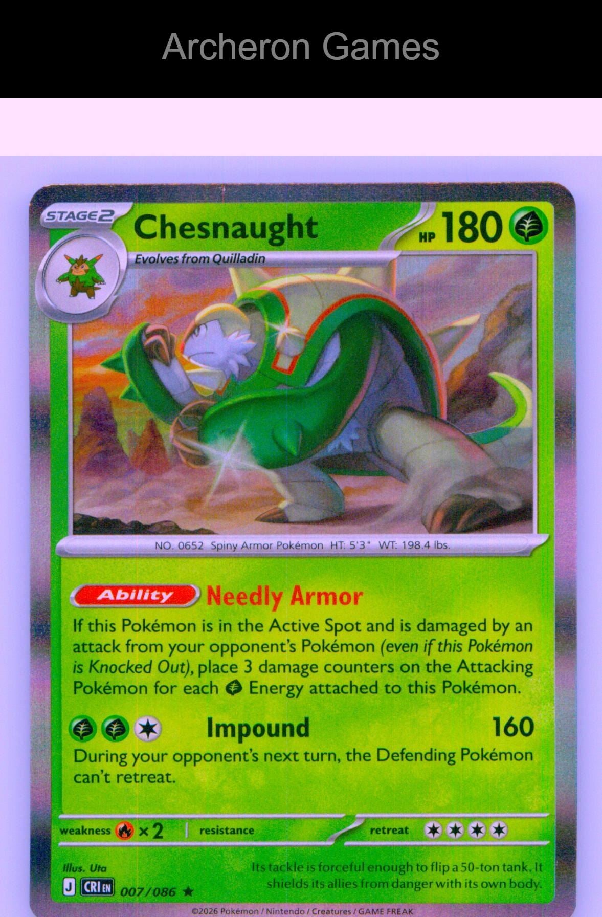 Pokemon Card Chesnaught ME04 007/086 R Chaos Rising Holo