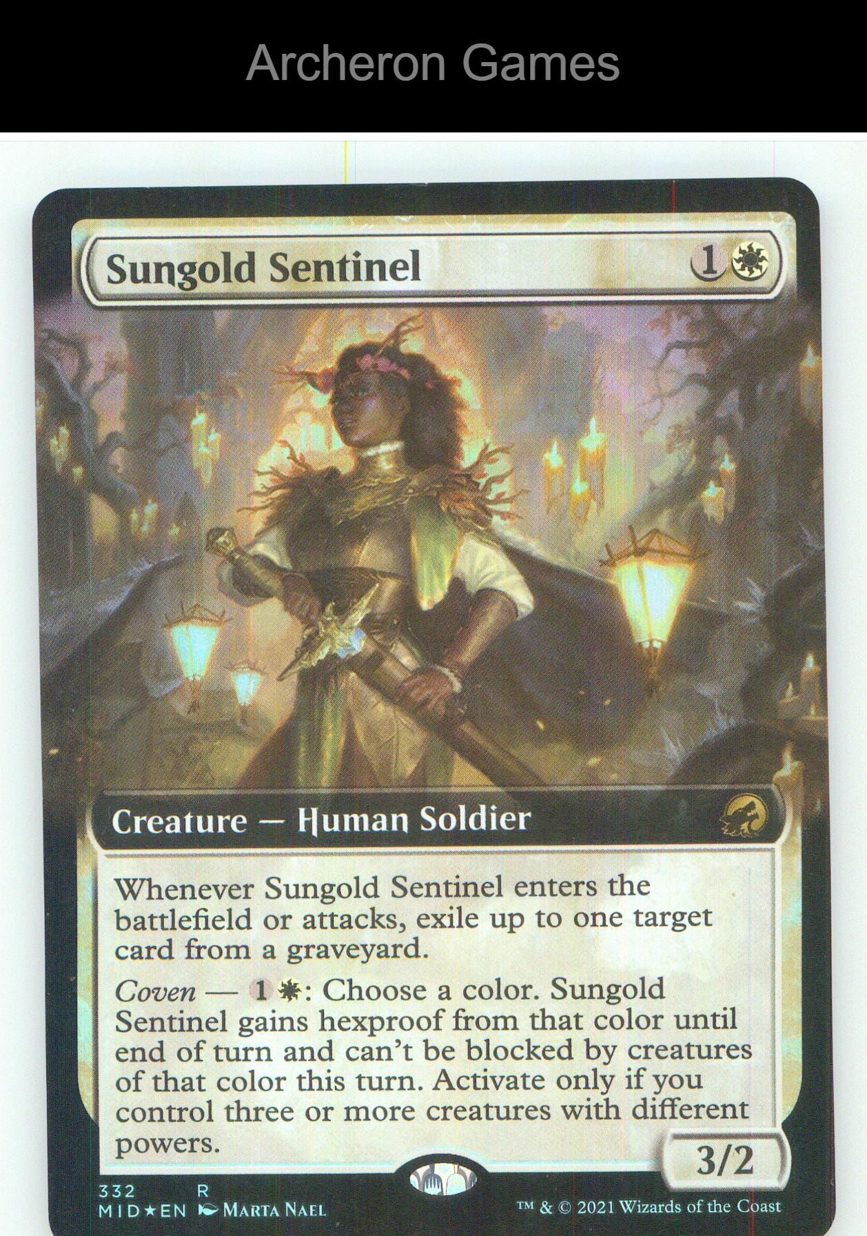 Sungold Sentinel (Extended Art) MID 332 R MTG Card NM/EX+ Foil