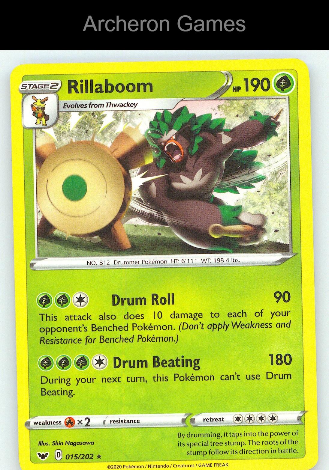Pokemon Card Rillaboom SSH 015/202 R Sword & Shield