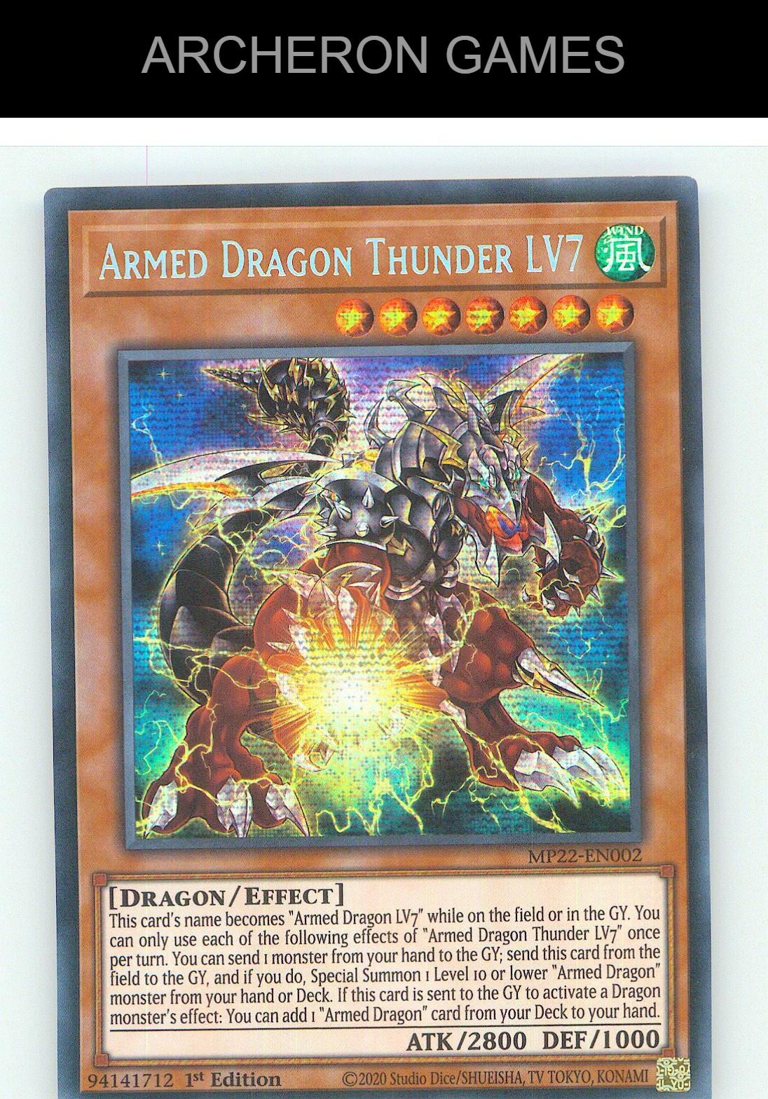 Armed Dragon Thunder LV7 Prismatic Secret Rare YUGIOH Card 1st Edition