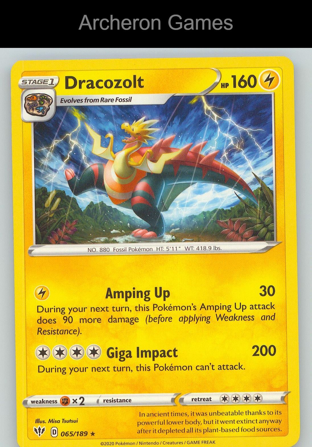 Pokemon Card Dracozolt DAA 065/189 R Darkness Ablaze