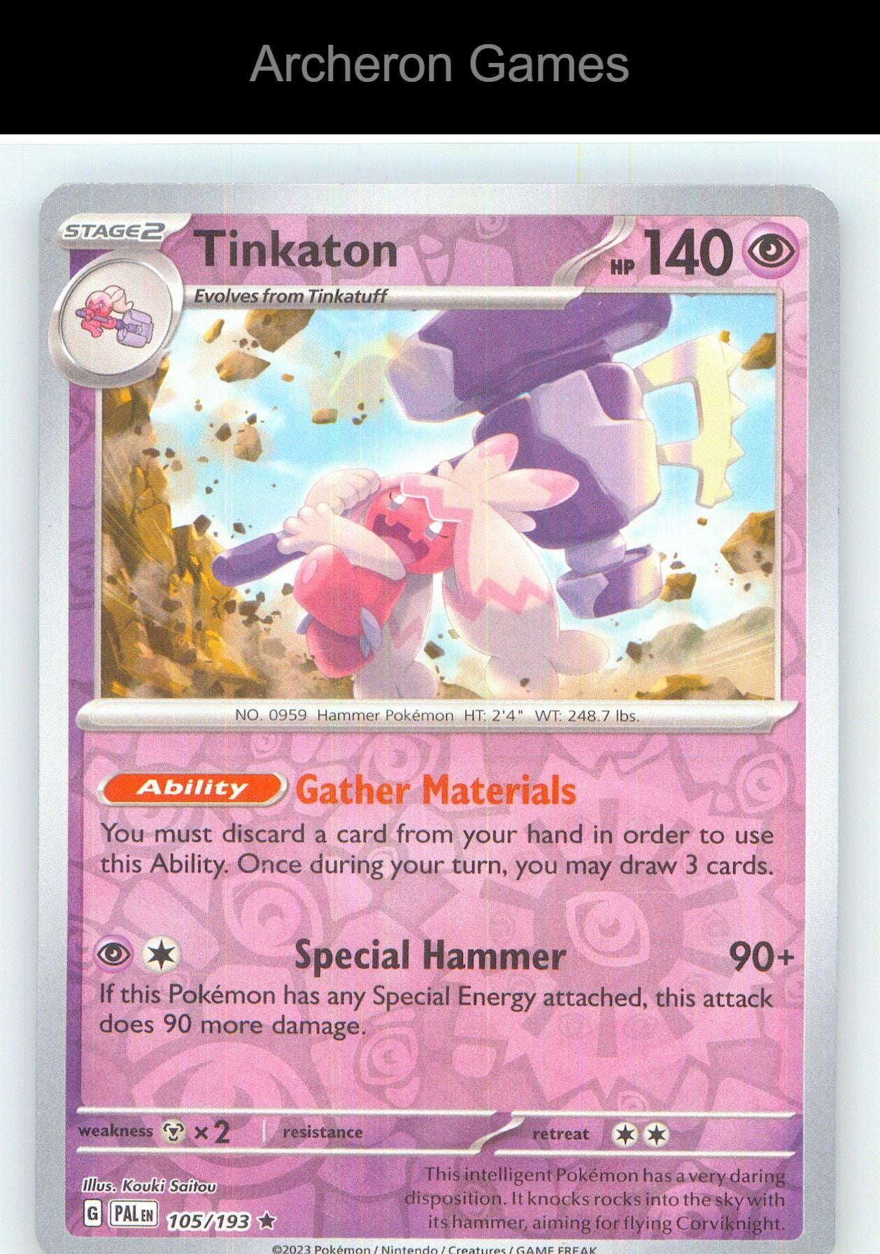 Pokemon Card Tinkaton PAL 105/193 R Paldea Evolved Reverse Holo