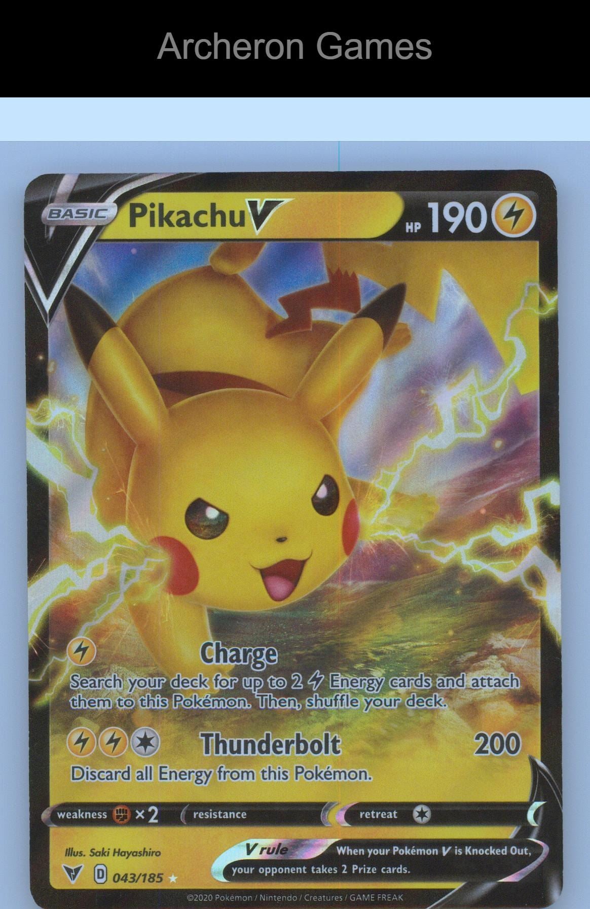 Pokemon Card Pikachu V VIV 043/185 HOLO V Rare Vivid Voltage