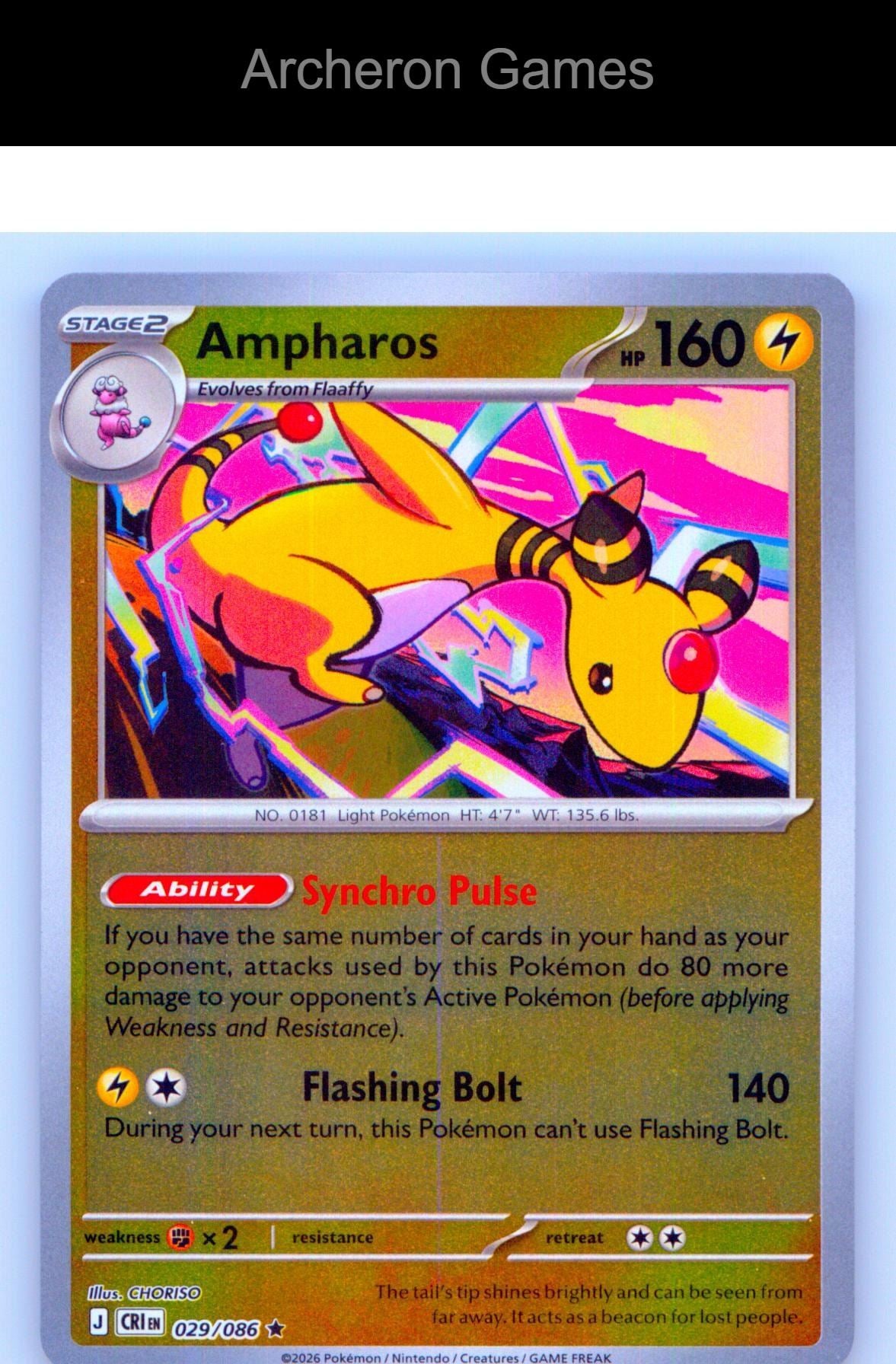 Pokemon Card Ampharos ME04 029/086 R Chaos Rising Reverse Holo