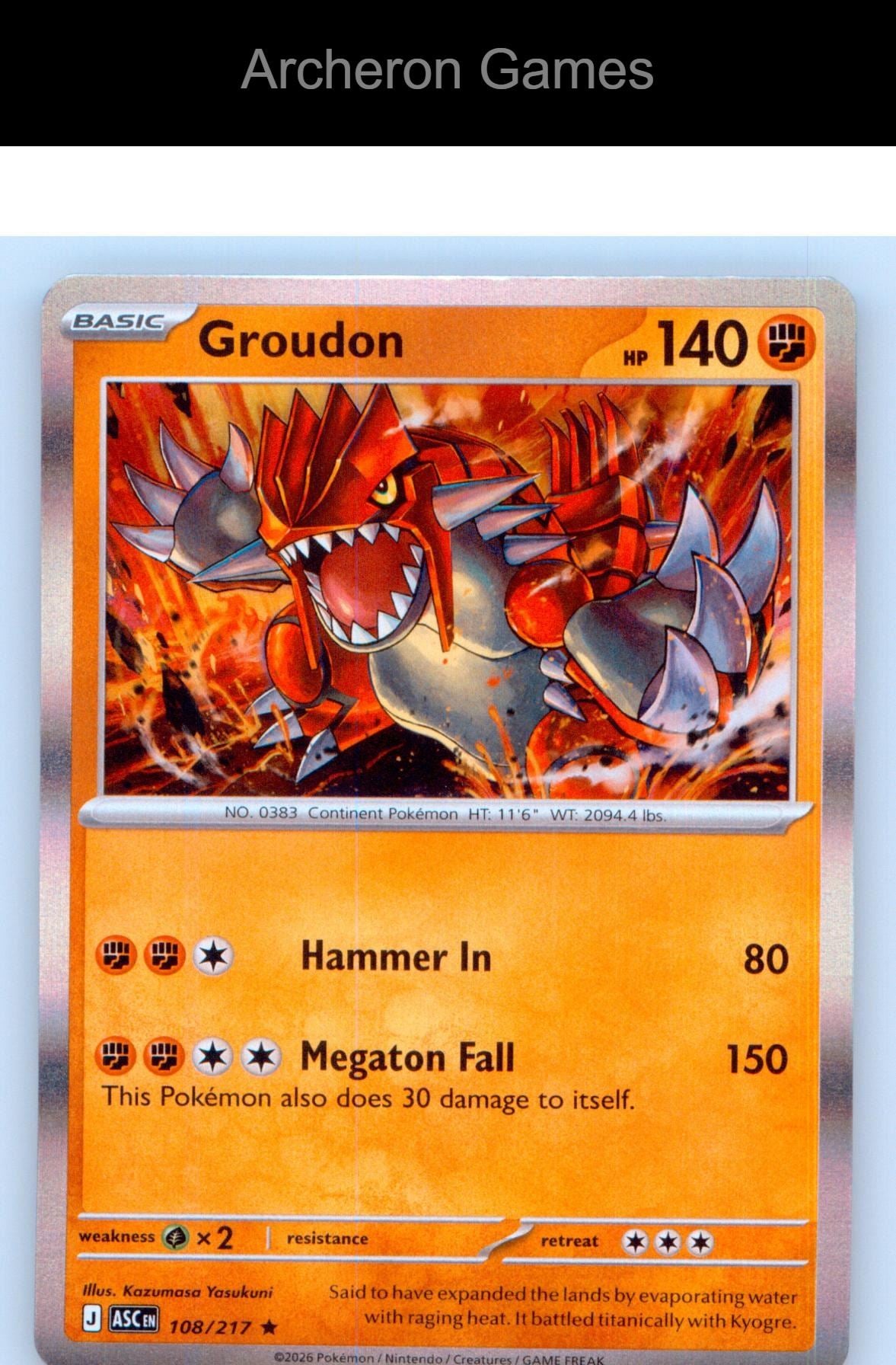 Pokemon Card Groudon ASC 108/217 R Ascended Heroes Holo