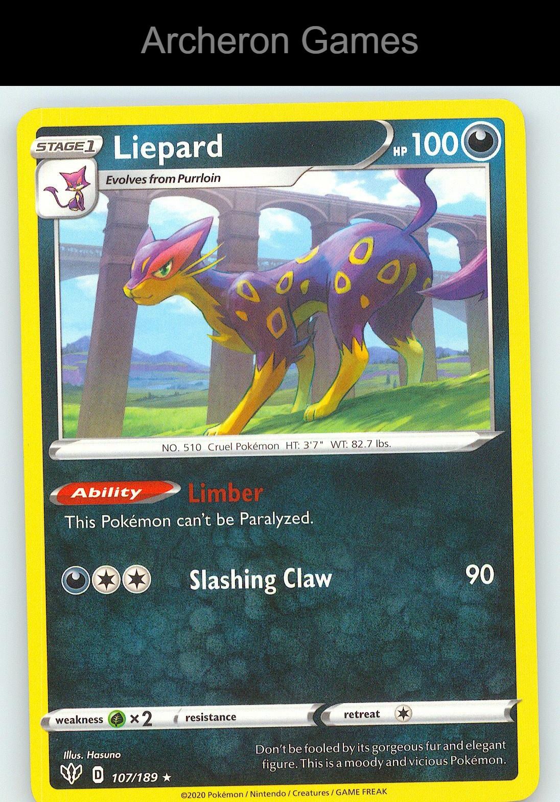 Pokemon Card Liepard DAA 107/189 R Darkness Ablaze