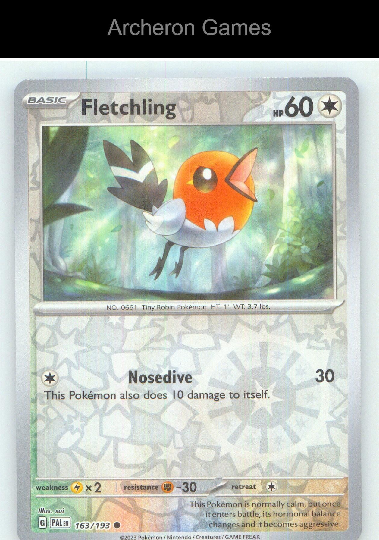 Pokemon Card Fletchling PAL 163/193 C Paldea Evolved Reverse Holo