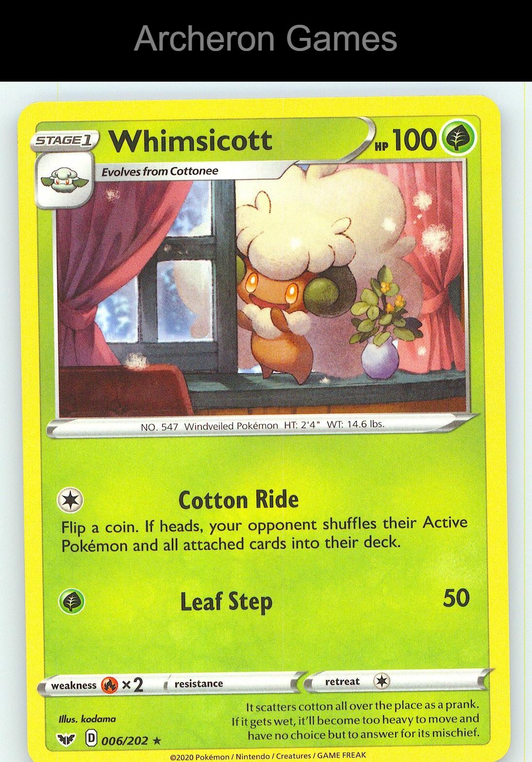 Pokemon Card Whimsicott SSH 006/202 R Sword & Shield