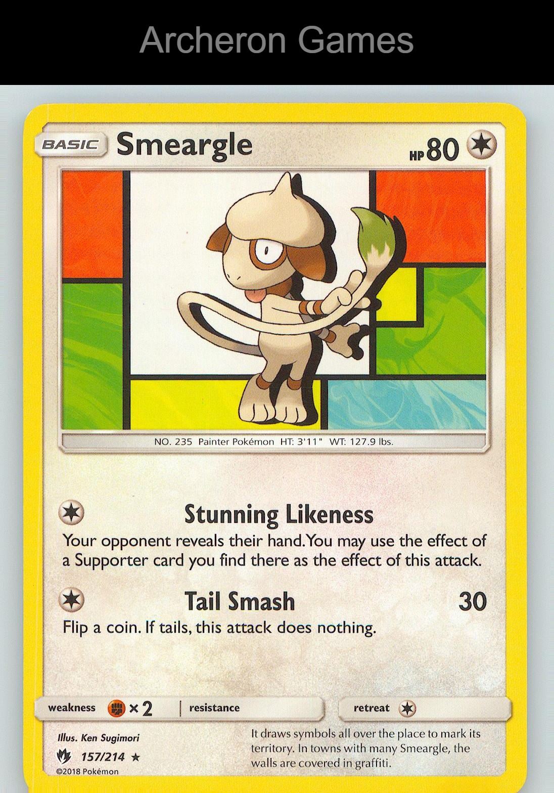 Pokemon Card Smeargle LOT 157/214 R Lost Thunder