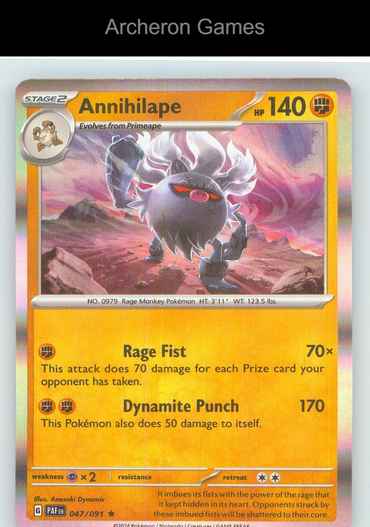 Pokemon Card Annihilape PAF 047/091 R Paldean Fates Holo
