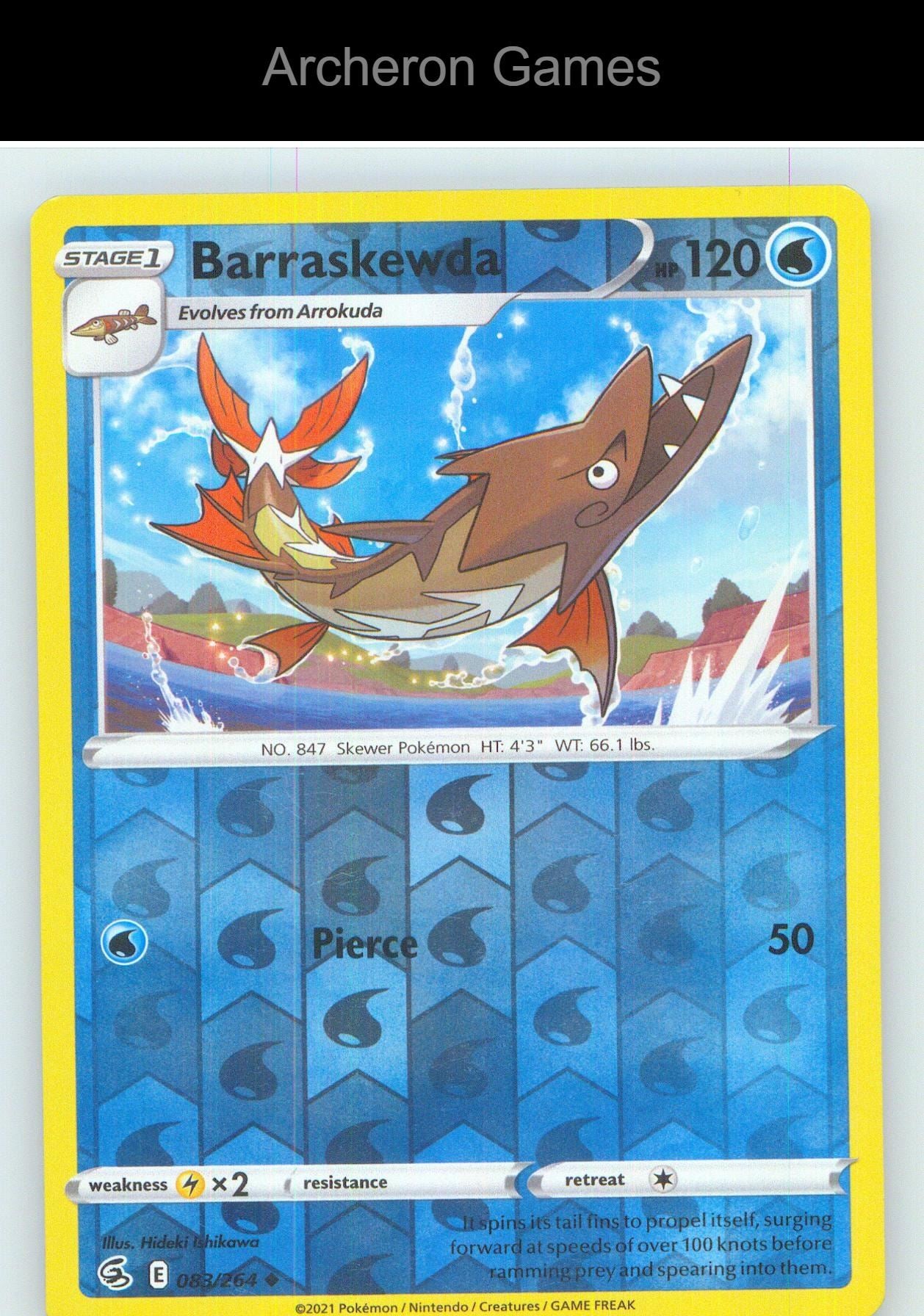 Pokemon Card Barraskewda FST 083/264 UC Fusion Strike Reverse Holo