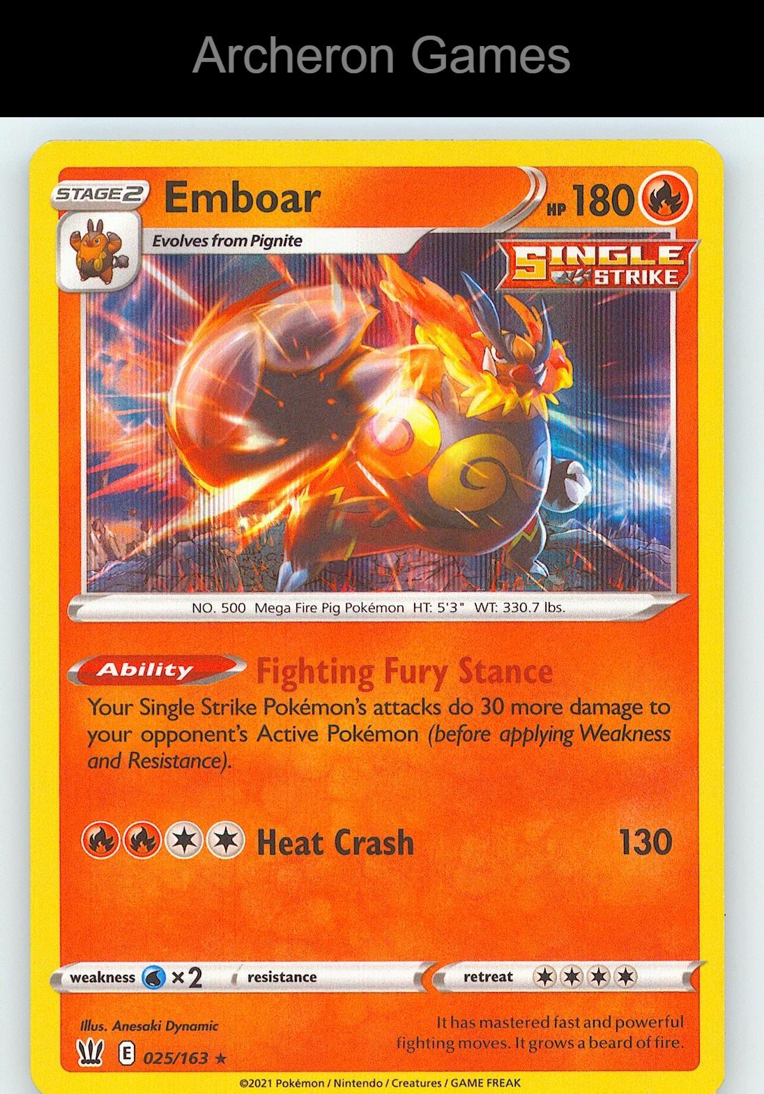 Pokemon Card Emboar BST 025/163 Line Holo R Battle Styles