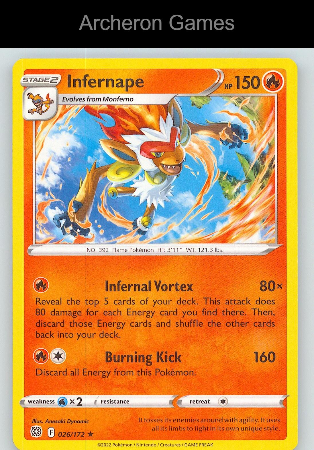 Pokemon Card Infernape BRS 026/172 HOLO R Brilliant Stars