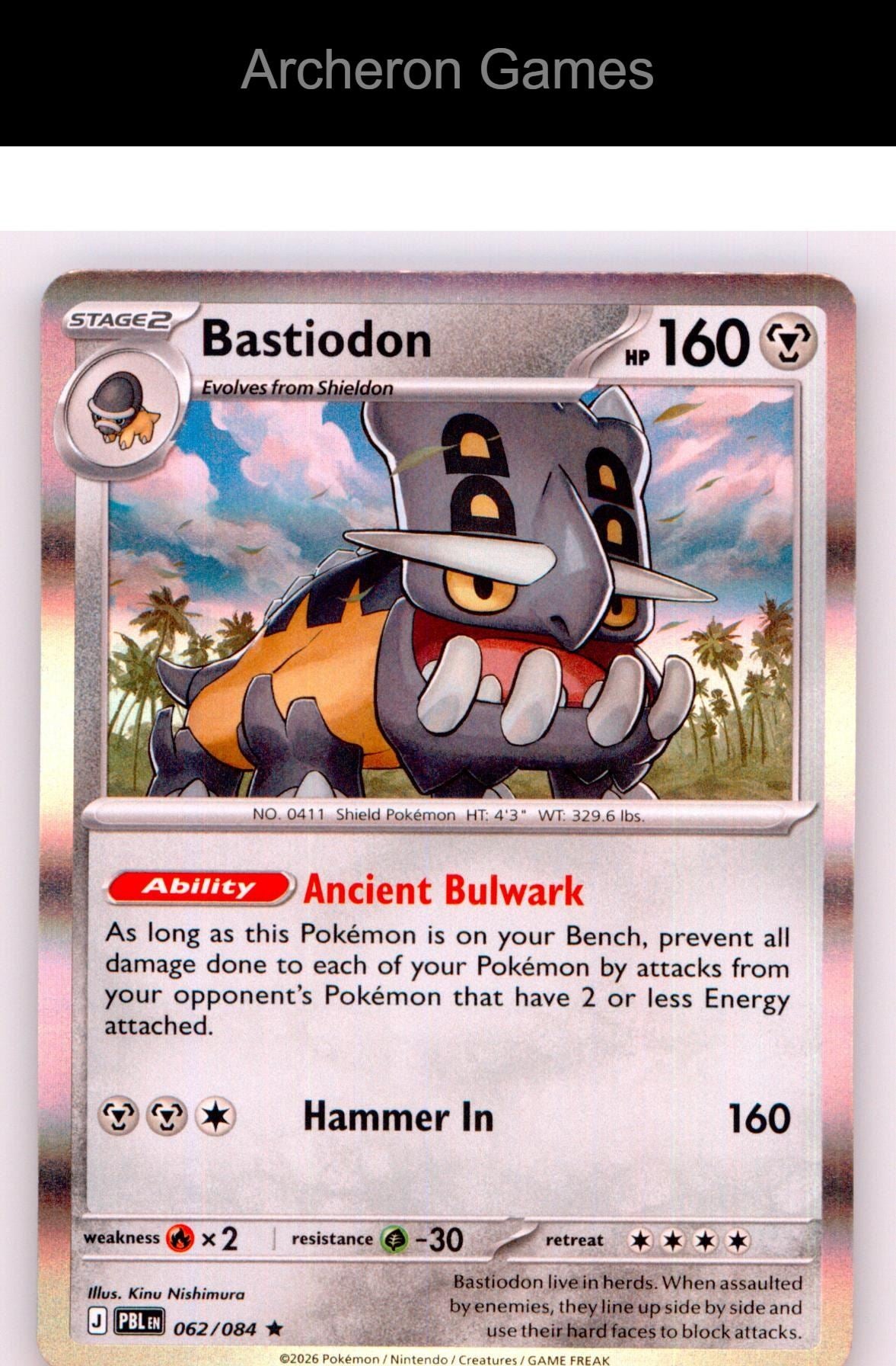 Pokemon Card Bastiodon ME05 062/084 R Pitch Black Holo