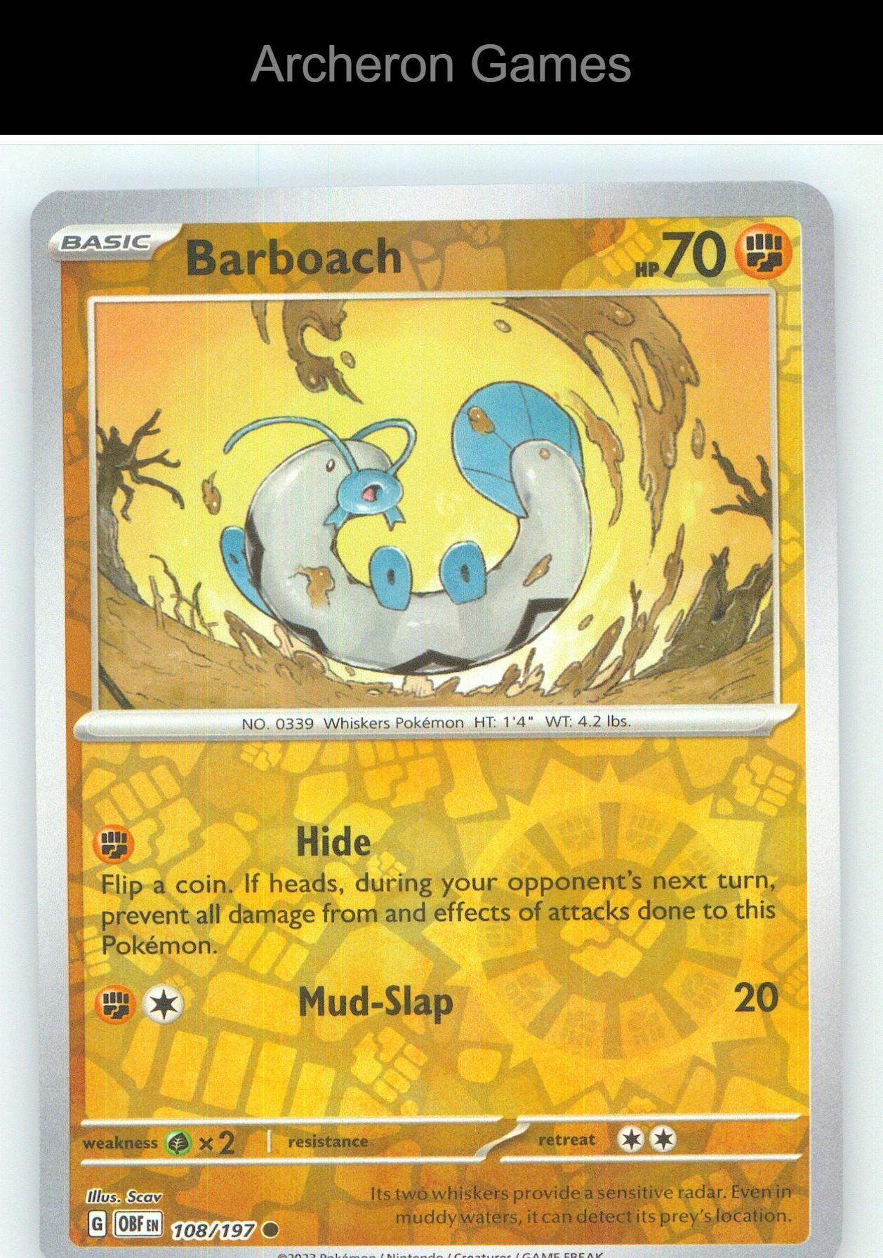 Pokemon Card Barboach OBF 108/197 C Obsidian Flames Reverse Holo