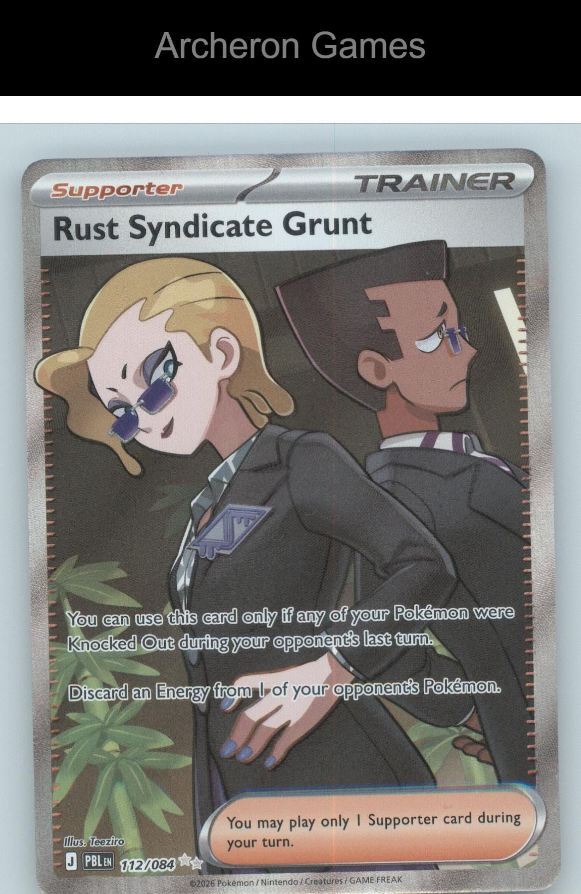Pokemon Card Rust Syndicate Grunt ME05 112/084 Ultra Rare Pitch Black Holo