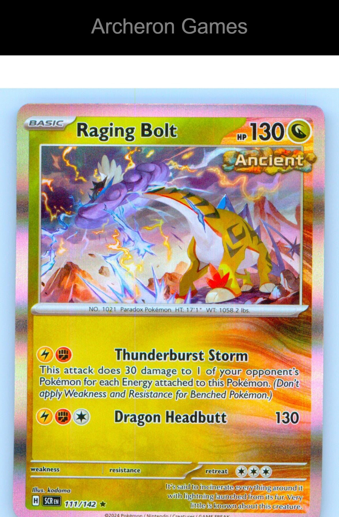 Pokemon Card Raging Bolt SCR 111/142 R Stellar Crown Holo