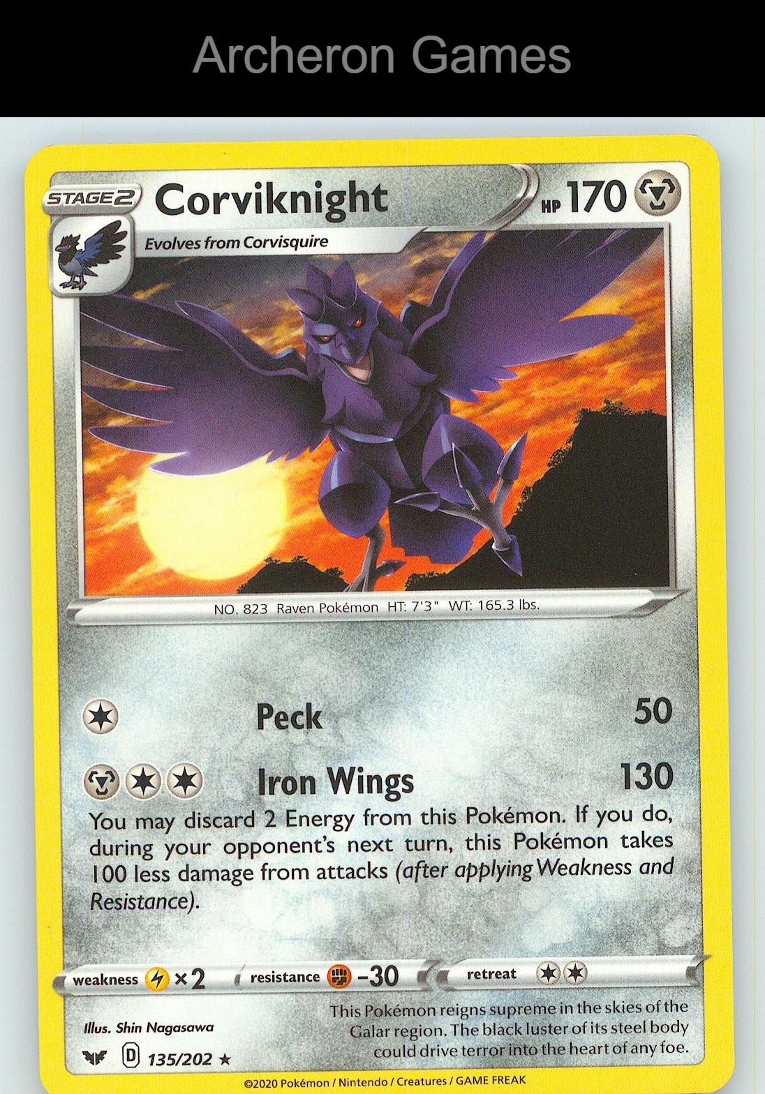 Pokemon Card Corviknight SSH 135/202 R Sword & Shield
