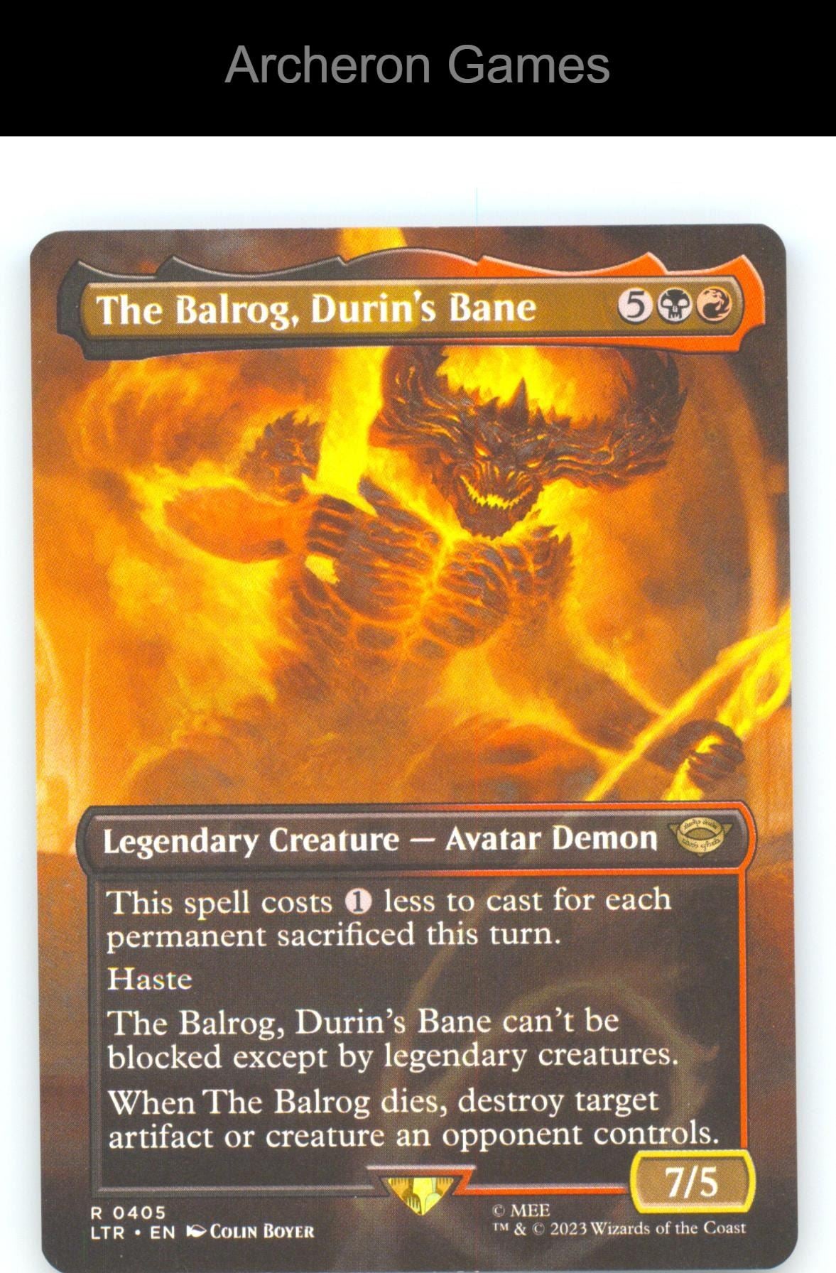 The Balrog, Durin's Bane (Borderless) LTR 405 R MTG Card NM/EX+