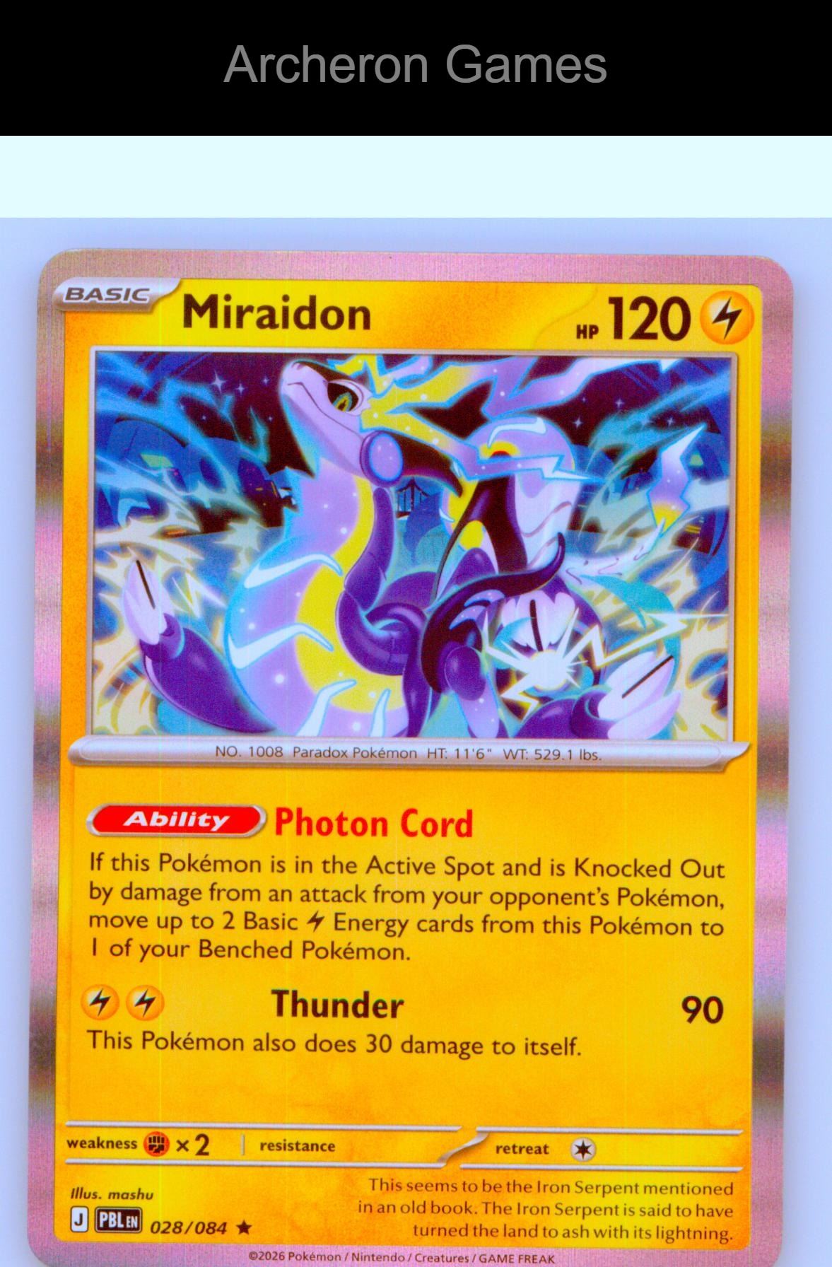 Pokemon Card Miraidon ME05 028/084 R Pitch Black Holo