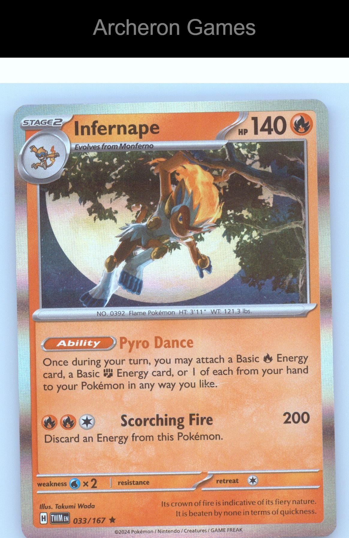 Pokemon Card Infernape TWM 033/167 R Twilight Masquerade Reverse Holo